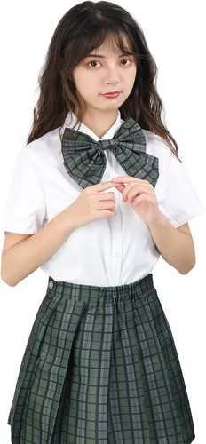 Vista 5 de PROCOS Disfraz de talla estadounidense para mujer, uniforme japonés con corbatín a cuadros, 5 piezas para Navidad