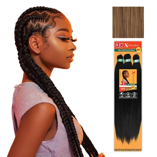 Vista 18 de Sensationnel X-Pression - Trenzas sintéticas prestiradas, 3 unidades, 58 pulgadas, negro azabache 1 Cabello trenzado, Kanekalon, ignífugo