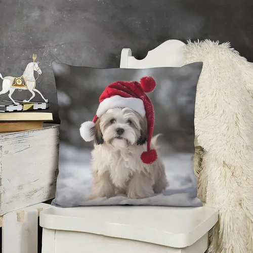 Vista 8 de Almohadas decorativas para sofá, perro, cachorro, decoradas con luces de Papá Noel, regalo para amantes de los perros, funda de cojín para sofá al