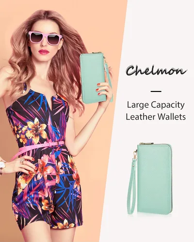Vista 7 de Chelmon - Monedero para mujer de cuero genuino con bloqueo de señal RFID, para tarjetas de crédito