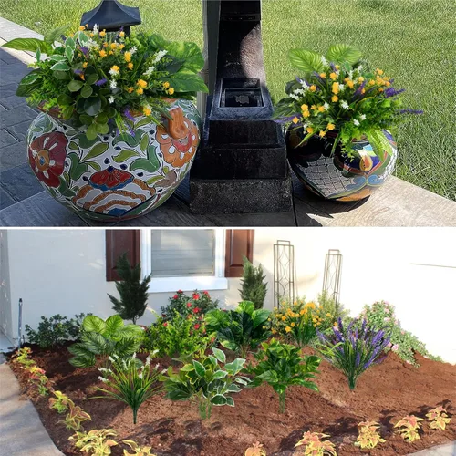 Vista 7 de 19 paquetes de plantas falsas para exteriores, arbustos falsos resistentes a los rayos UV, flores artificiales de lavanda, tallos verdes, arbustos
