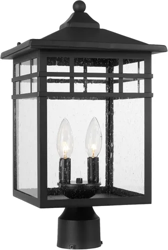 Vista 11 de Lámpara de poste exterior, farol moderno de pilar exterior con acabado negro y vidrio semillado, luz de poste para jardín, patio trasero, patio