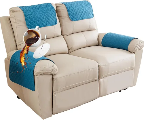Vista 33 de Funda para Reposabrazos de Sofá, Funda para Reposacabezas de Silla Reclinable, Funda de Sillón con Bolsillos, Protector de Muebles Acolchado Beige