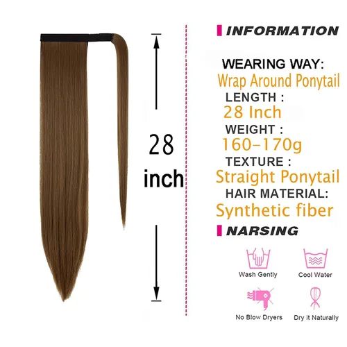Vista 5 de OMGREAT Extensión de cola de caballo larga y recta de 28 pulgadas con clip de fibra sintética para mujer (castaño claro)
