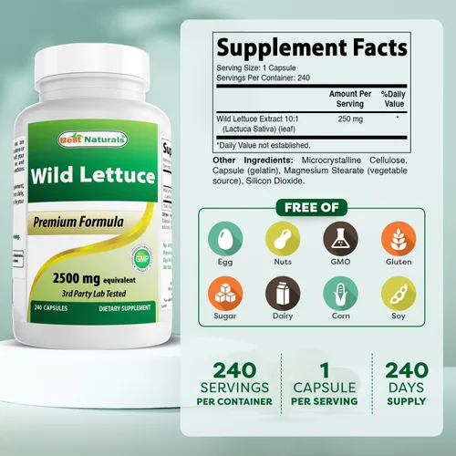 Vista 2 de Best Naturals Lechuga silvestre 10:1 Extracto 250 mg - 240 Cápsulas