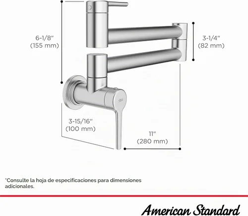 Vista 5 de American Standard 4803900.002 Studio S - Llenadora de pared cromada Cromo