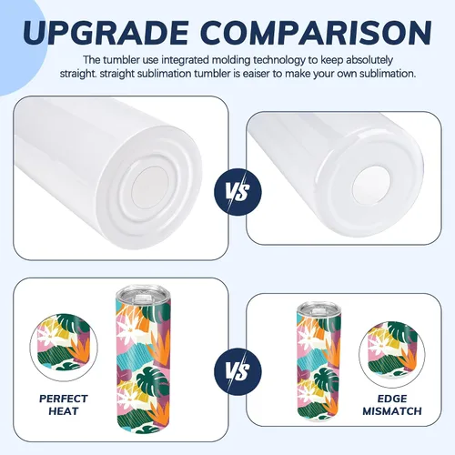 Vista 4 de D·S 1 Paquete Vasos Tumbler de Sublimación 20 oz Delgados Rectos Fondo Plano en Blanco con Caja de Regalo Individual para Transferencia de Calor