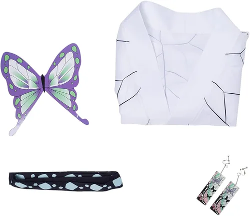 Vista 7 de Duwseal Kochou Shinobu - Conjunto de bata para cosplay, kimono, chaqueta y aretes