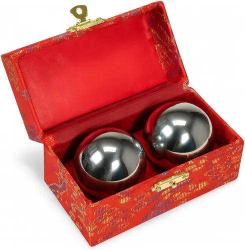 Vista 2 de JapanBargain, Juego de Bolas Baoding de 2 – Ejercicio de Mano, Alivio del Estrés, Coordinación y Entrenamiento de Fuerza, Bolas de Terapia con Caja