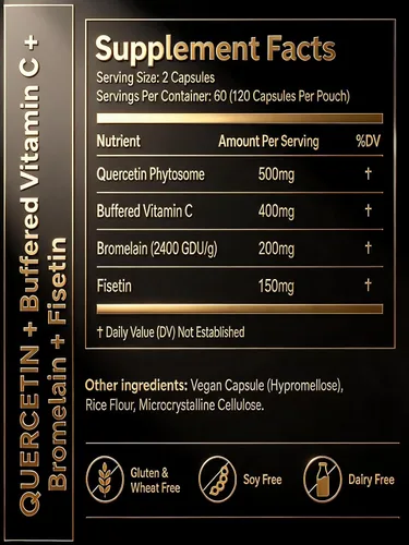 Vista 5 de Quercetina Fitosoma 500 mg+Fisetina Bromelina VIT C Apoyo Inmune 120