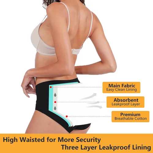 Vista 4 de Nalwort Bragas para el período menstrual para mujer y niña, ropa interior de algodón ultra suave posparto Color-M1