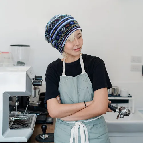 Vista 5 de Gorro holgado para mujer, gorro de quimioterapia, gorro de redecilla, gorro de cáncer, 1 unidad, rayas azules