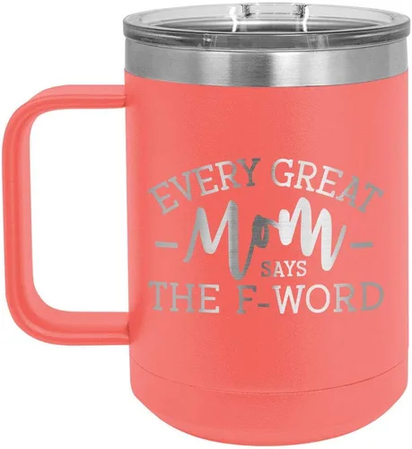 Vista 14 de EVERY GREAT MOM SAYS THE F WORD Taza de café negra de 15 oz con tapa deslizante Taza de café de viaje aislada Ideas de regalos de cumpleaños