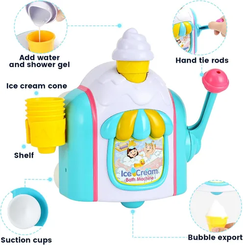 Vista 4 de Juguetes de baño para niños de 4 a 8 años, máquina de burbujas de helado para niños pequeños de 3 a 5 años, juguetes de baño de espuma de helado