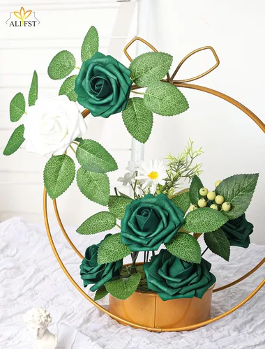 Vista 7 de 25 piezas Flores Artificiales, Rosas de Espuma Artificiales de Tacto Real Decoración Bricolaje para Boda Dama de Honor Ramo Nupcial Centros de Mesa