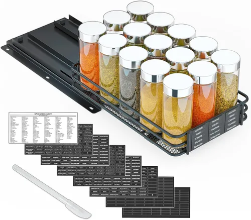 Vista 7 de SpaceAid estante organizador de especias para gabinete, organizador de condimentos deslizante y resistente para armarios de cocina, con 415