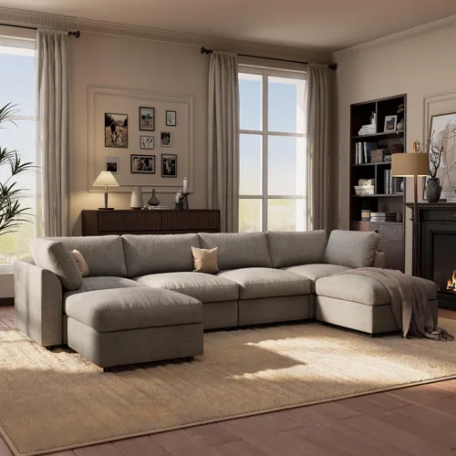 Vista 23 de Sofá modular Cloud de 100 pulgadas con reposabrazos curvo, moderno sofá modular con otomana de almacenamiento, cómodo sofá de nube de gran