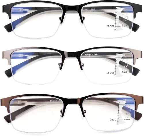 Vista 2 de 3 Pack Men Anti Blue Light Reading Glasses, Progressive & No Line Bifocal Readers