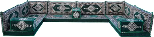 Vista 12 de arabicsofa Verde Juego de Asientos de Suelo Orientales Hechos a Mano – Sofá de Suelo Tradicional con Respaldo