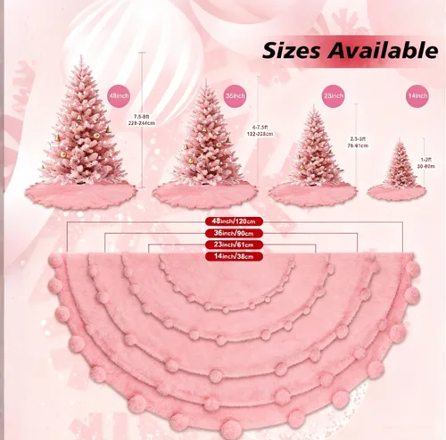 Vista 17 de ORTIGIA Falda blanca para árbol de Navidad de 48 pulgadas con POM POM, falda de árbol de Navidad de felpa suave de piel sintética blanca para árbol