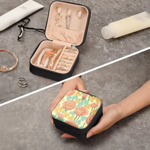 Vista 7 de WELLDAY Jewelry Box Rose Portable Travel Jewelry Case Organizer Bag Storage Box for Necklace, Earrings, Rings, Bracelet