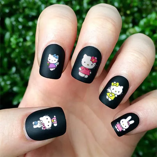 Vista 6 de Calcomanías de uñas autoadhesivas de dibujos animados de gato kawaii para mujeres y niñas (12 hojas)