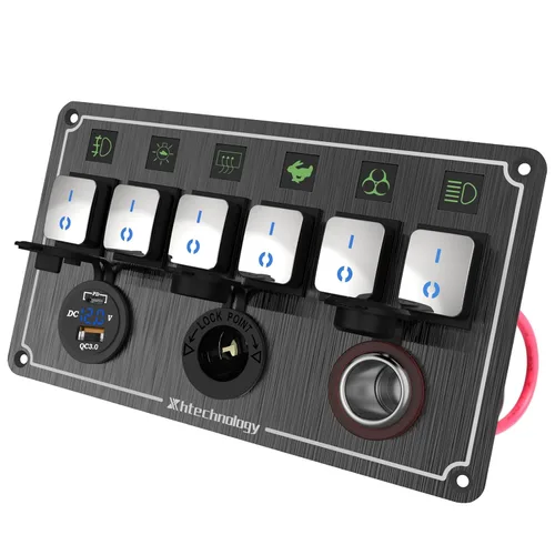Vista 31 de Panel de interruptores basculantes para lanchas marinas, panel de interruptor de palanca impermeable de 8 bandas con doble USB y panel voltímetro