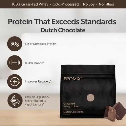 Vista 5 de ProMix Nutrition Polvo aislado de proteína de suero de leche, chocolate, alimentado con pasto - Batidos de fitness y nutrición después