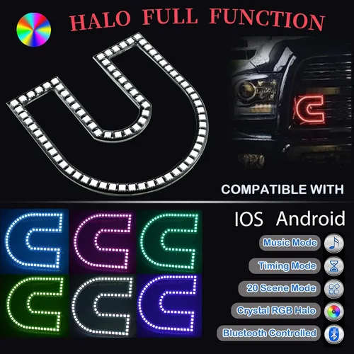 Vista 4 de Switchback - Emblemas LED iluminados con anillo C multicolor, control RGB compatible con Cummins Dodge Ram 2500 3500 Emblemas de Guardabarros