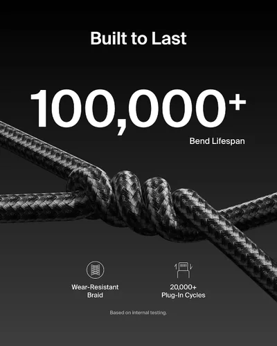 Vista 3 de Belkin Cable USB C a USB C, 3.3 pies, 240 W - Cargador tipo C, cable de carga para iPhone, suave, trenzado, flexible para iPhone 17, Galaxy S25