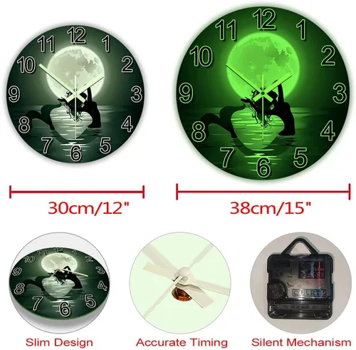 Vista 7 de The Geeky Days Reloj colgante de sirena con luna llena que brilla en la oscuridad, funciona con pilas, de cuarzo silencioso luminoso de 12 pulgadas
