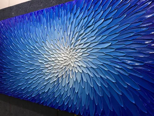 Vista 4 de AMEI Arte, 24 x 48 pulgadas, pintado a mano, obra de arte moderna con flores azules y blancas, pintura al óleo de madera en el interior enmarcado