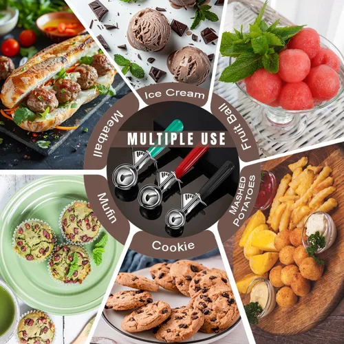Vista 5 de Juego de cucharas para galletas Saebye, juego de cucharas para helado, cucharas para galletas para hornear, medidor de tamaño múltiple