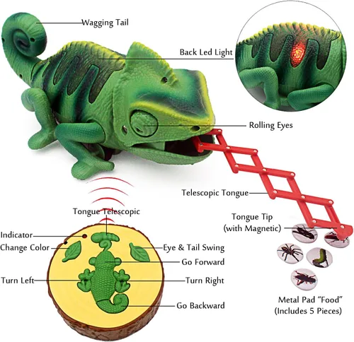 Vista 3 de Tipmant Camaleón RC Juguete de animal a control remoto realista lagarto eléctrico electrónico mascotas coche niños regalos de cumpleaños (verde)