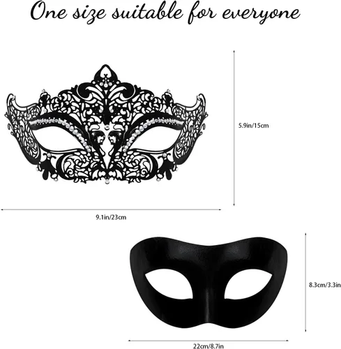 Vista 2 de Máscara de máscaras para parejas, para mujeres y hombres, máscara de Mardi Gras, máscara de metal de Halloween para festivales de Navidad, fiesta