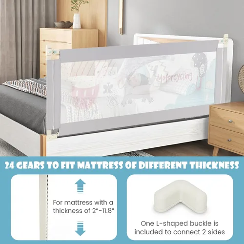 Vista 3 de GLACER Riel de cama para niños pequeños, 77 pulgadas extra largo, protector de riel de cama de bebé ajustable en altura con diseño de elevación