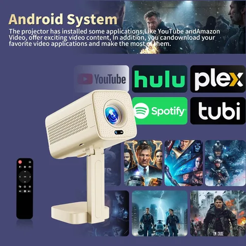 Vista 4 de Mini Proyector [Aplicaciones Integradas & Actualizado 2026] Compatible con 4K 1080P Enfoque Automático & Corrección Keystone 90° Rotatable, Beige