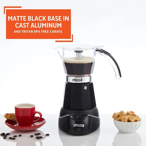 Vista 3 de Imusa - Máquina eléctrica para hacer espresso de 6 o 3 tazas, color negro, para café cubano, moka y bebidas de espresso