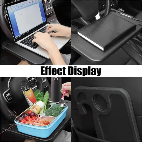 Vista 7 de GLSOWEE Bandeja para volante de automóvil, bandeja de mesa para computadora, oficina, color negro Escritorio para volante automático para comer