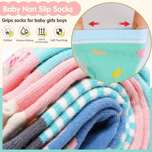 Vista 2 de 12 pares de calcetines antideslizantes de algodón para bebés, niños y niñas