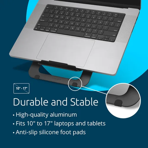 Vista 4 de Kensington Adjustable Aluminum Laptop Stand for Desk, Ultra-Slim Lightweight Foldable Portable Notebook Holder, Anti-Slip Silicone Tablet Mount for