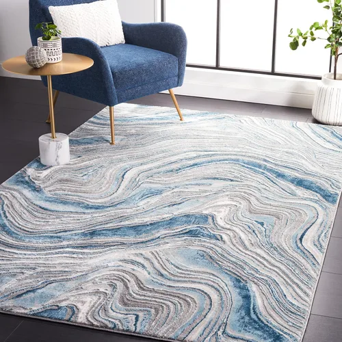 Vista 9 de SAFAVIEH Meadow Collection - Alfombra para pasillo, 2 x 7 pies, azul y gris, diseño abstracto moderno, no desprende pelusa y de fácil cuidado, ideal