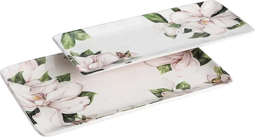 Vista 5 de Bico Blossom Symphony - Juego de 2 platos rectangulares de cerámica de 14 pulgadas, para servir ensalada, pasta, queso, jamón, aperitivo, microondas