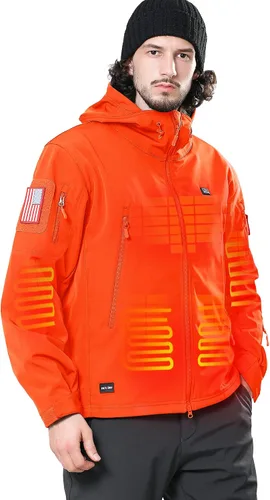Vista 14 de DEWBU Chaqueta de hombre con calefacción eléctrica para invierno y con batería de 12 V, abrigo con revestimiento suave para exteriores Negro