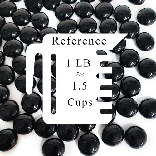 Vista 3 de FANTIAN 1 libra de mármoles de vidrio negro para jarrón, 100 piezas de cuentas de vidrio plano negro, guijarros decorativos para relleno