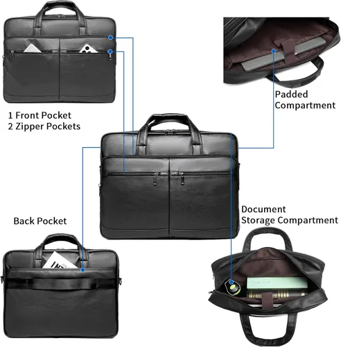 Vista 3 de seyfocnia Bolsa de mensajero de cuero para hombre, 15.6 pulgadas 17.3 pulgadas maletín para computadora portátil, bolso de hombro para computadora