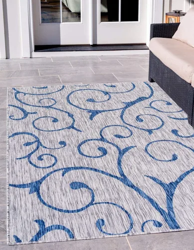 Vista 30 de Unique Loom Outdoor Botanical Collection - Alfombra rizada, 4 pies 1 pulgada x 6 pies 1 pulgada, rectangular, azul/marfil