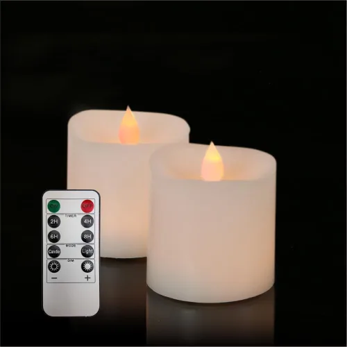 Vista 9 de Juego de velas parpadeantes sin llama de 3 x 3 pulgadas de cera real LED de 600 horas con temporizador remoto, control para fiesta de boda en Marfil