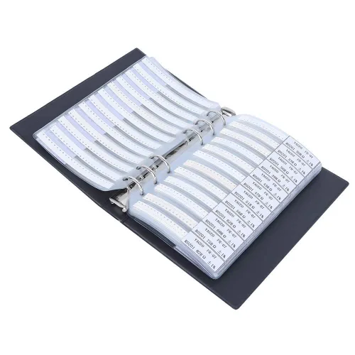 Vista 7 de 0201 Libro de muestras de resistencias SMD, kit de resistencia de 170 valores 50 cada uno 1% de precisión en estuche de libro de almacenamiento
