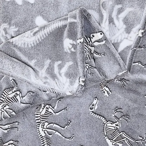 Vista 7 de Manta de dinosaurio que brilla en la oscuridad, manta de dinosaurio para niños, franela suave, regalos para amantes de los dinosaurios, mantas